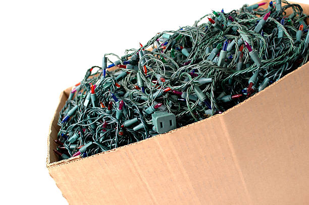 "Box of old, tangled Christmas lights."